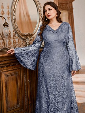 Plus Size Вечернее платье с рукавом "колокол" кружевной