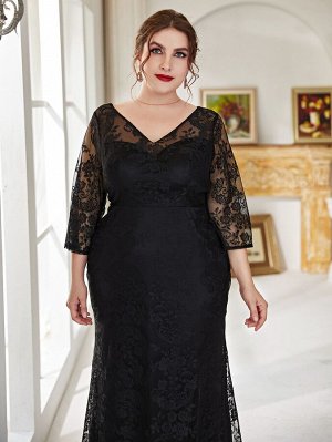 Кружевное платье с v-образным вырезом Plus Size