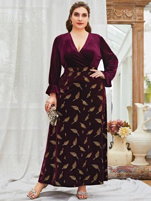 SheIn С оборками Растения Скромный Платья Plus Size