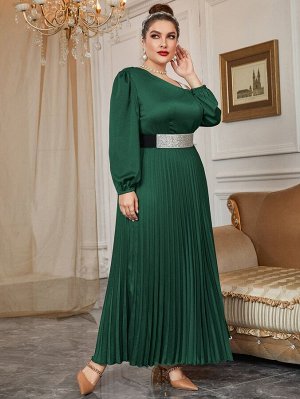 Plus Size Платье с поясом с асимметричным воротником плиссированное