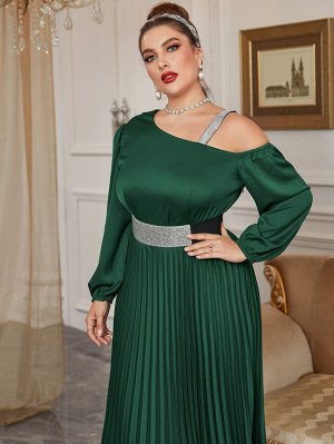 Plus Size Платье с поясом с асимметричным воротником плиссированное