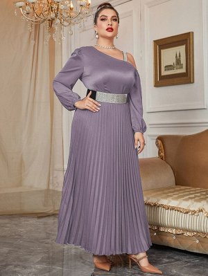 Plus Size Платье с поясом с асимметричным воротником плиссированное