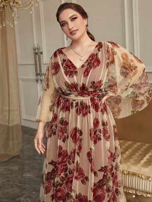 SheIn Plus Size Платье с цветочным принтом сетчатый