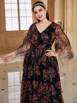 SheIn Plus Size Платье с цветочным принтом сетчатый