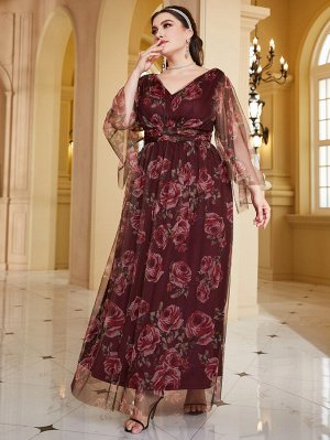 SheIn Plus Size Платье с цветочным принтом сетчатый