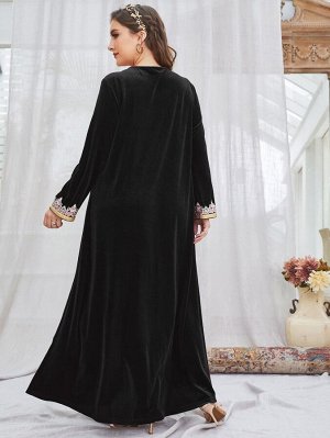 Plus Size Платье с кружевной отделкой контрастный с бахромой из бархата
