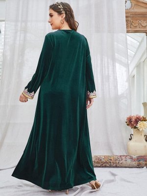 SheIn Plus Size Платье с кружевной отделкой контрастный с бахромой из бархата