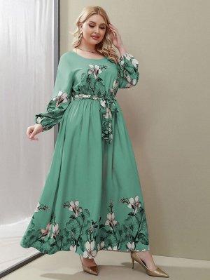 SheIn Plus Size Платье с поясом со случайным цветочным принтом с принтом