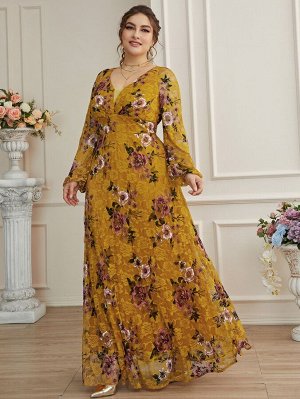 Кружевное платье макси с сетчатой вставкой Plus Size