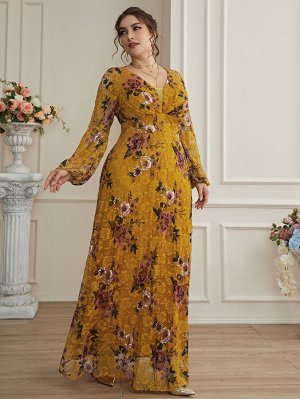 Кружевное платье макси с сетчатой вставкой Plus Size