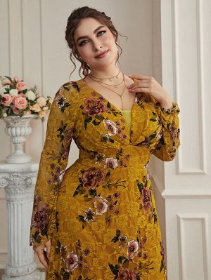 Кружевное платье макси с сетчатой вставкой Plus Size