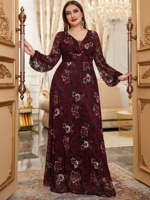 Plus Size Платье макси с сетчатой вставкой кружевной