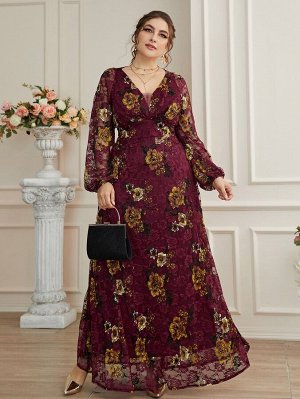 Кружевное платье макси с сетчатой вставкой Plus Size