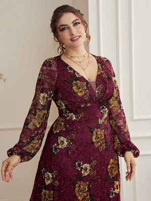 Кружевное платье макси с сетчатой вставкой Plus Size