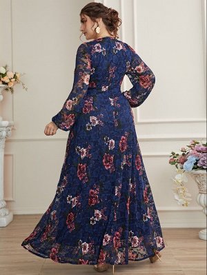 Кружевное платье макси с сетчатой вставкой Plus Size