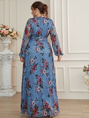 SheIn Кружевное платье макси с сетчатой вставкой Plus Size