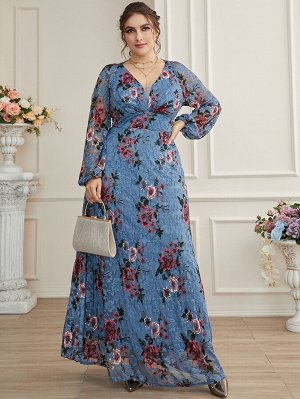 SheIn Кружевное платье макси с сетчатой вставкой Plus Size