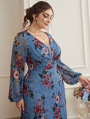 SheIn Кружевное платье макси с сетчатой вставкой Plus Size