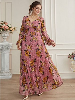 Plus Size Платье макси с сетчатой вставкой кружевной