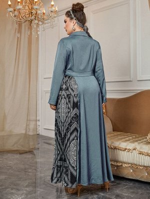 SheIn Plus Size Платье с запахом с принтом пейсли с лацканами с узлом плиссированный