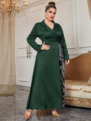 Plus Size Платье с запахом с принтом пейсли с лацканами с узлом плиссированный