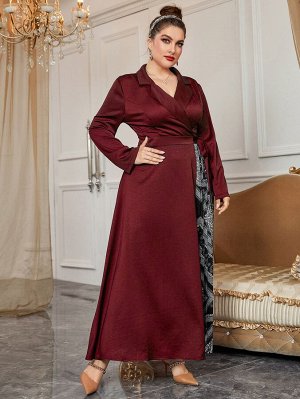 Plus Size Платье с запахом с принтом пейсли с лацканами с узлом плиссированный