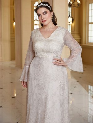 Plus Size Вечернее платье с цветочным принтом с рукавами-воланами сетчатый