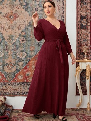 Платье с поясом с рукавом "епископ" Plus Size