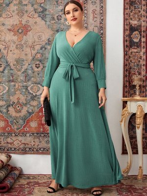 Платье с поясом с рукавом "епископ" Plus Size