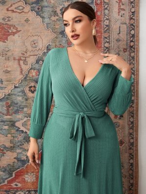 Платье с поясом с рукавом "епископ" Plus Size