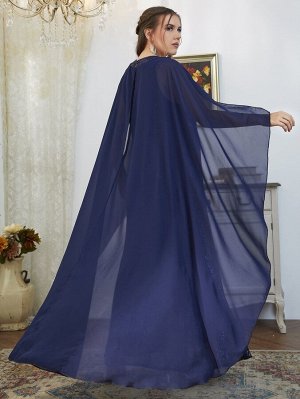 Plus Size контрастный блестками Кейп Вечернее платье