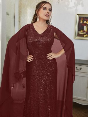 Контрастный блестками Кейп Вечернее платье Plus Size