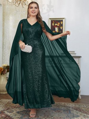 Контрастный блестками Кейп Вечернее платье Plus Size