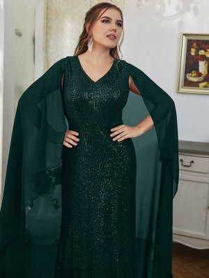 Контрастный блестками Кейп Вечернее платье Plus Size