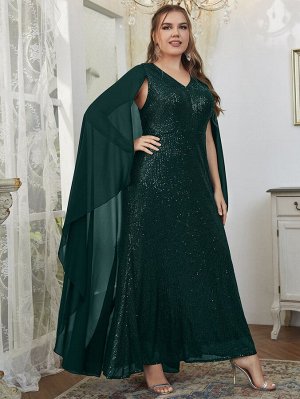 Контрастный блестками Кейп Вечернее платье Plus Size