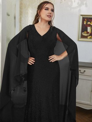 Контрастный блестками Кейп Вечернее платье Plus Size