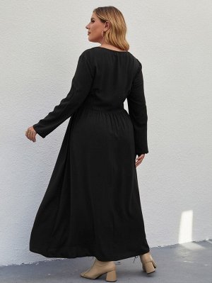 Однобортное платье с узлом с разрезом Plus Size