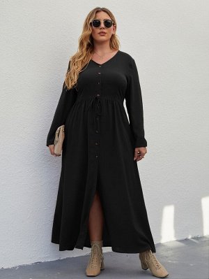 Однобортное платье с узлом с разрезом Plus Size