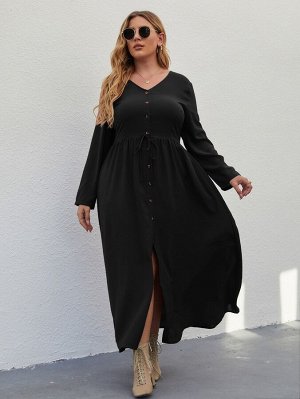 Однобортное платье с узлом с разрезом Plus Size