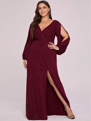 EVER-PRETTY Plus Size Платье с запахом высоким разрезом