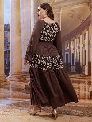 Платье с цветочным принтом с рукавами-воланами Plus Size