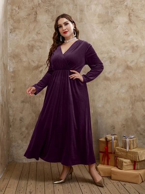 Plus Size Платье с v-образным вырезом из бархата