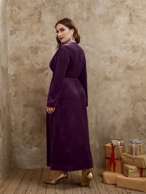 Plus Size Платье с v-образным вырезом из бархата