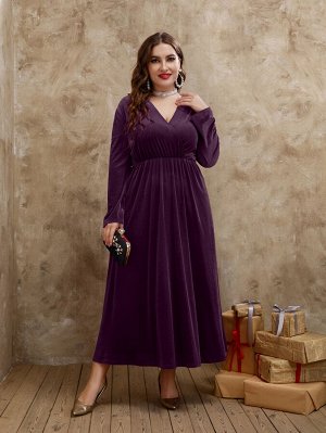 SheIn Plus Size Платье с v-образным вырезом из бархата