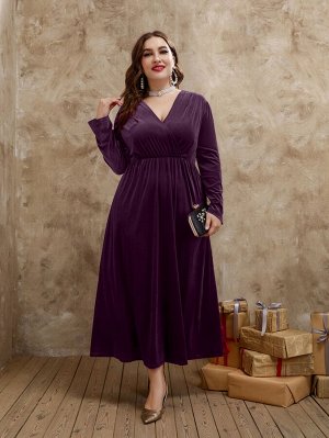 SheIn Plus Size Платье с v-образным вырезом из бархата