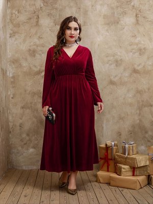 Plus Size Платье с v-образным вырезом из бархата