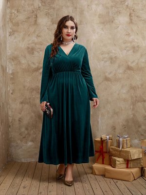 Plus Size Платье с v-образным вырезом из бархата