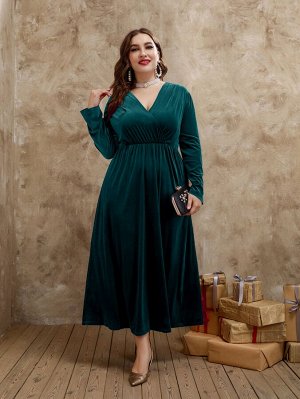 Plus Size Платье с v-образным вырезом из бархата