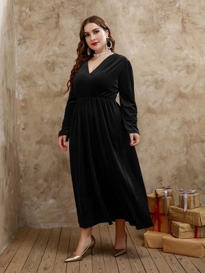 Plus Size Платье с v-образным вырезом из бархата