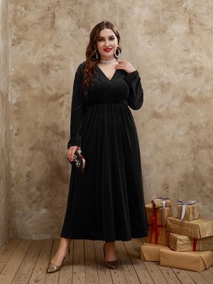 Plus Size Платье с v-образным вырезом из бархата